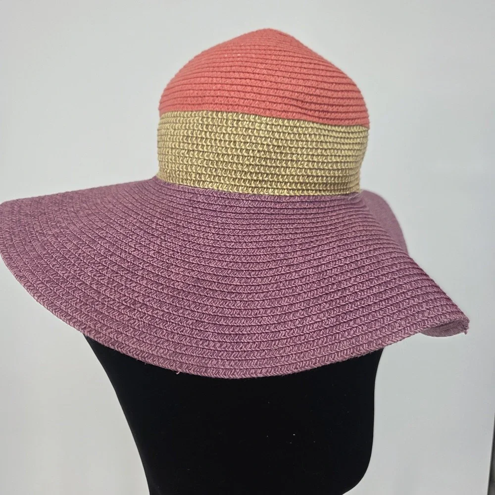 Amiani Wide Brim Straw-Look Sun Dual Tone Hat Pink And Purple Barbiecore